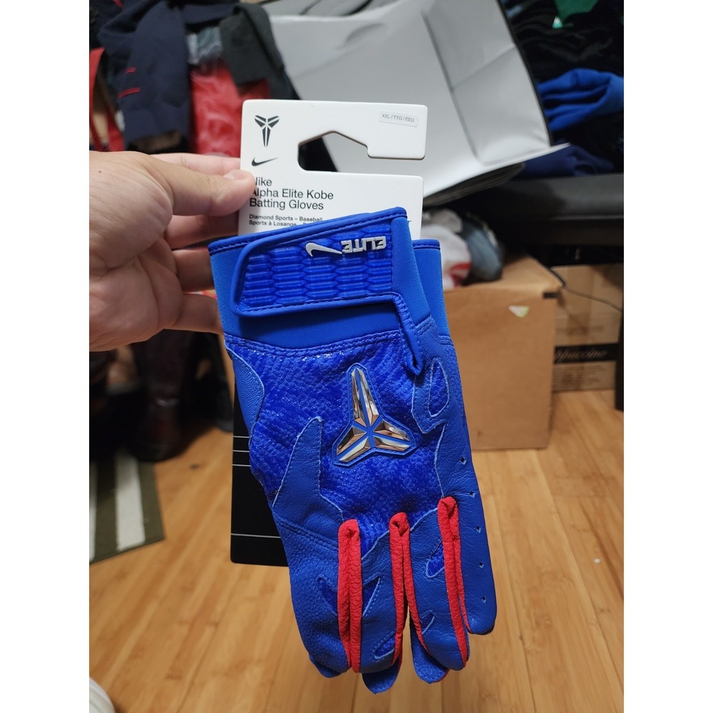 NEW Nike Alpha Elite Kobe Baseball Batting Gloves Blue Leather Grip Size XXL 2XL